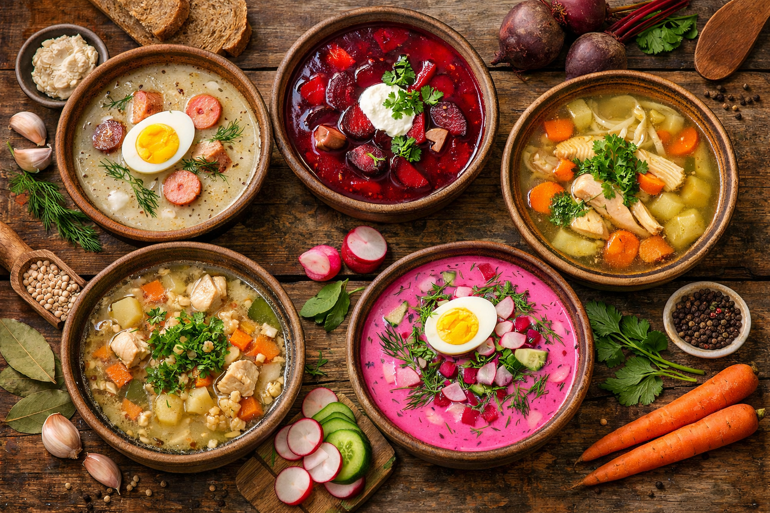 Różowy chłodnik litewski z jajkiem na twardo i koperkiem